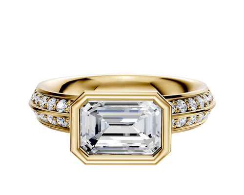 14K Yellow Gold Bezel Full Bezel East/West Classic Knife Edge 1-Row-Pave 2.5mm Engagement Ring