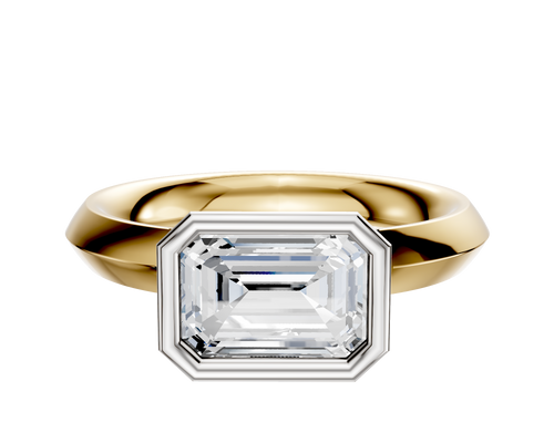 14K Two Tone Bezel Full Bezel East/West Classic Knife Edge 3.0mm Engagement Ring