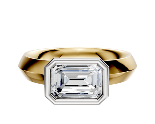 14K Two Tone Bezel Full Bezel East/West Classic Knife Edge 4.0mm Engagement Ring