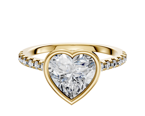 18K Yellow Gold Bezel Full Bezel East/West Cathedral Dome 1-Row-Pave 2.5mm Engagement Ring