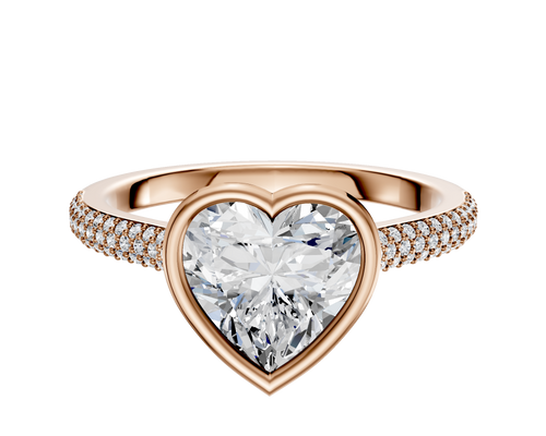 18K Rose Gold Bezel Full Bezel East/West Cathedral Dome 3-Row-Pave 2.0mm Engagement Ring