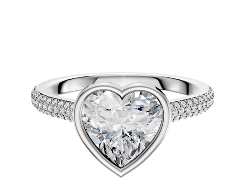 14K White Gold Bezel Full Bezel East/West Cathedral Dome 3-Row-Pave 2.0mm Engagement Ring
