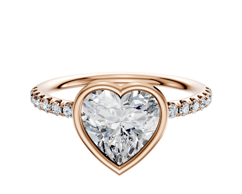 18K Rose Gold Bezel Full Bezel East/West Classic Dome 1-Row-Pave 2.5mm Engagement Ring
