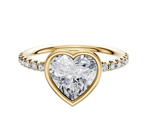 18K Yellow Gold Bezel Full Bezel East/West Classic Dome 1-Row-Pave 2.5mm Engagement Ring
