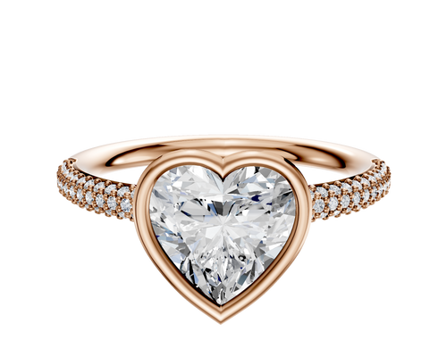 18K Rose Gold Bezel Full Bezel East/West Classic Dome 3-Row-Pave 2.0mm Engagement Ring