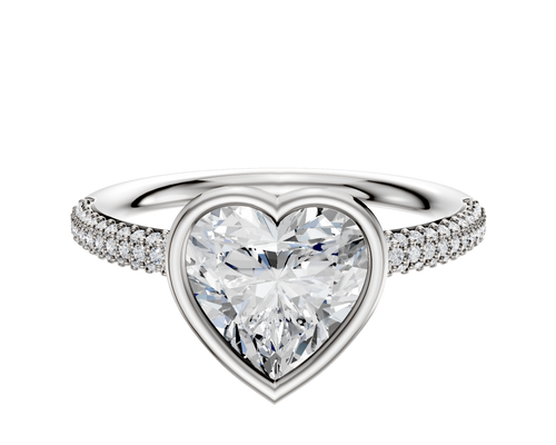 14K Two Tone Bezel Full Bezel East/West Classic Dome 3-Row-Pave 2.0mm Engagement Ring