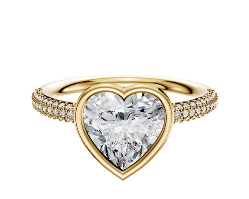 14K Yellow Gold Bezel Full Bezel East/West Classic Dome 3-Row-Pave 2.0mm Engagement Ring