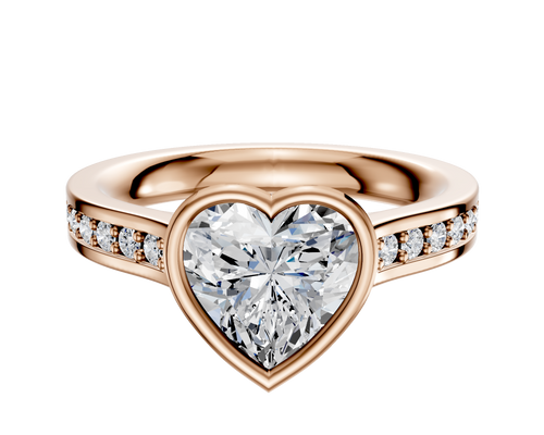 18K Rose Gold Bezel Full Bezel East/West Cathedral Flat 1-Row-Pave 2.5mm Engagement Ring