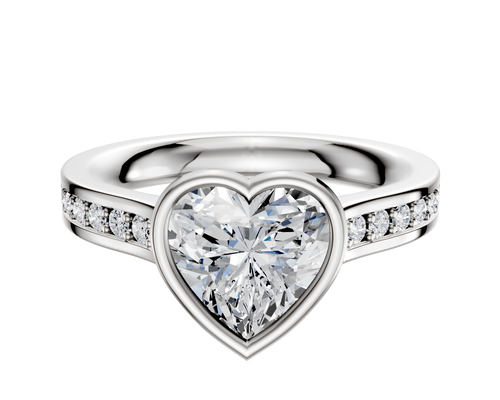 18K White Gold Bezel Full Bezel East/West Cathedral Flat 1-Row-Pave 2.5mm Engagement Ring