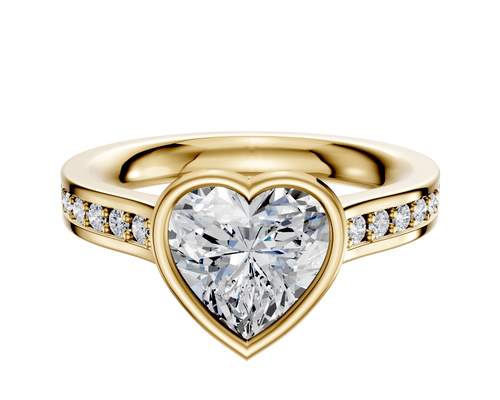 18K Yellow Gold Bezel Full Bezel East/West Cathedral Flat 1-Row-Pave 2.5mm Engagement Ring