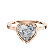 A 14K rose gold bezel full bezel east/west cathedral flat 1.5mm engagement ring displayed on a plain white background.