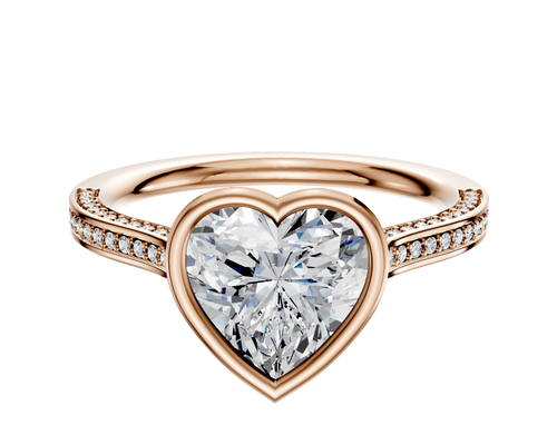 18K Rose Gold Bezel Full Bezel East/West Cathedral Flat 3-Row-Pave 2.0mm Engagement Ring