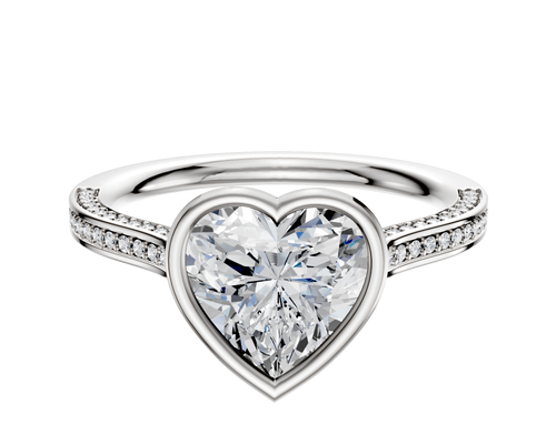 14K White Gold Bezel Full Bezel East/West Cathedral Flat 3-Row-Pave 2.0mm Engagement Ring