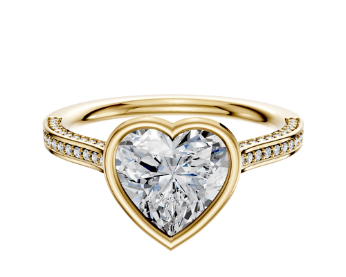 14K Yellow Gold Bezel Full Bezel East/West Cathedral Flat 3-Row-Pave 2.0mm Engagement Ring