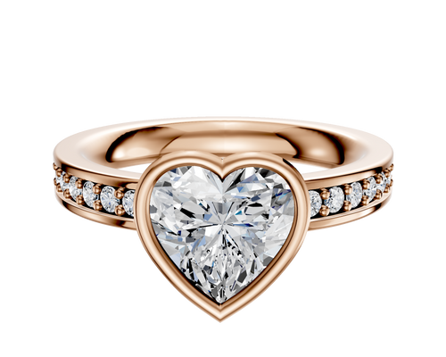 18K Rose Gold Bezel Full Bezel East/West Classic Flat 1-Row-Pave 2.5mm Engagement Ring