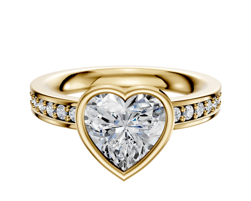 18K Yellow Gold Bezel Full Bezel East/West Classic Flat 1-Row-Pave 2.5mm Engagement Ring