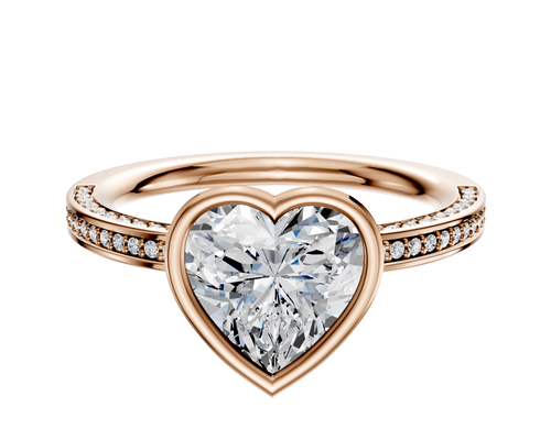 18K Rose Gold Bezel Full Bezel East/West Classic Flat 3-Row-Pave 2.0mm Engagement Ring