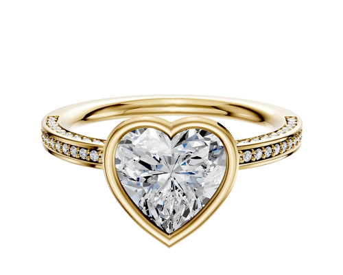 14K Yellow Gold Bezel Full Bezel East/West Classic Flat 3-Row-Pave 2.0mm Engagement Ring