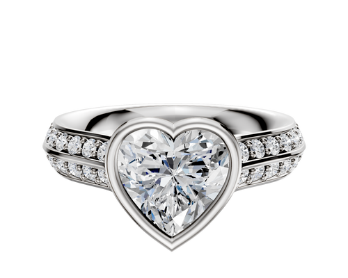 18K White Gold Bezel Full Bezel East/West Cathedral Knife Edge 1-Row-Pave 2.5mm Engagement Ring
