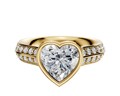 18K Yellow Gold Bezel Full Bezel East/West Cathedral Knife Edge 1-Row-Pave 2.5mm Engagement Ring