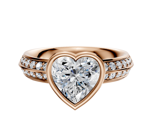 18K Rose Gold Bezel Full Bezel East/West Classic Knife Edge 1-Row-Pave 2.5mm Engagement Ring