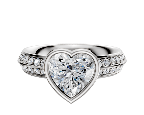 14K White Gold Bezel Full Bezel East/West Classic Knife Edge 1-Row-Pave 2.5mm Engagement Ring