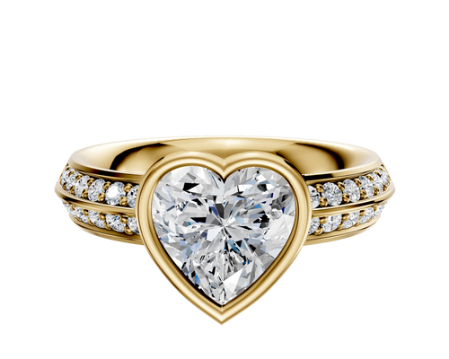 14K Yellow Gold Bezel Full Bezel East/West Classic Knife Edge 1-Row-Pave 2.5mm Engagement Ring
