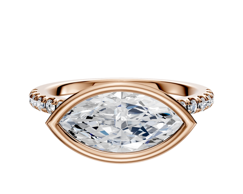 18K Rose Gold Bezel Full Bezel East/West Cathedral Dome 1-Row-Pave 2.5mm Engagement Ring