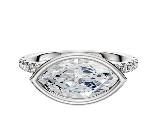 14K Two Tone Bezel Full Bezel East/West Cathedral Dome 1-Row-Pave 2.5mm Engagement Ring