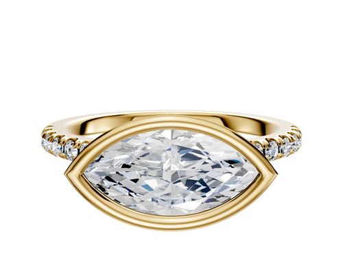 14K Yellow Gold Bezel Full Bezel East/West Cathedral Dome 1-Row-Pave 2.5mm Engagement Ring