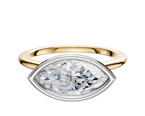 14K Two Tone Bezel Full Bezel East/West Cathedral Dome 1.5mm Engagement Ring