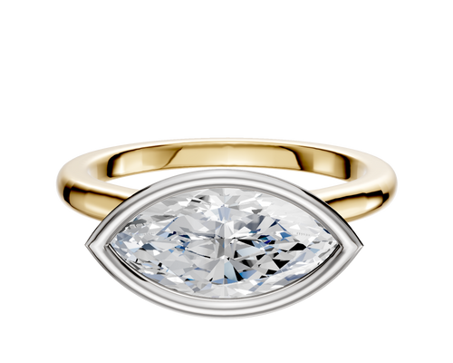 18K Two Tone Bezel Full Bezel East/West Cathedral Dome 2.0mm Engagement Ring