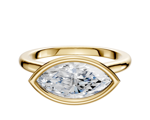 14K Yellow Gold Bezel Full Bezel East/West Cathedral Dome 2.0mm Engagement Ring
