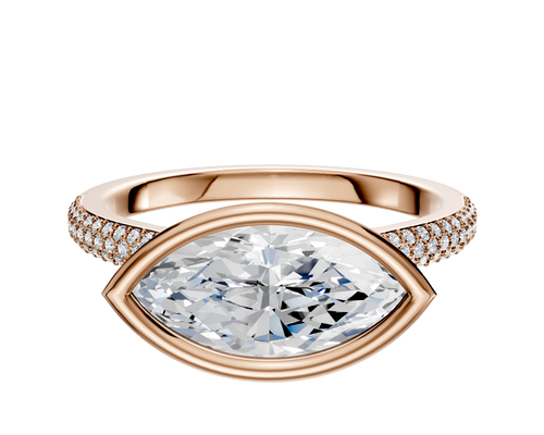 18K Rose Gold Bezel Full Bezel East/West Cathedral Dome 3-Row-Pave 2.0mm Engagement Ring