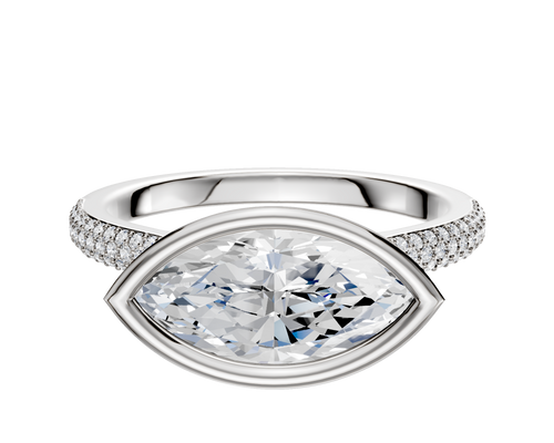 14K Two Tone Bezel Full Bezel East/West Cathedral Dome 3-Row-Pave 2.0mm Engagement Ring