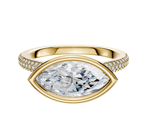 14K Yellow Gold Bezel Full Bezel East/West Cathedral Dome 3-Row-Pave 2.0mm Engagement Ring