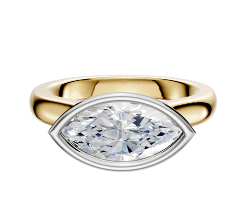 14K Two Tone Bezel Full Bezel East/West Cathedral Dome 3.0mm Engagement Ring
