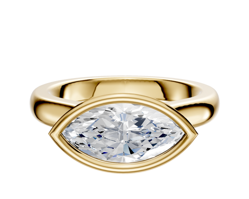 14K Yellow Gold Bezel Full Bezel East/West Cathedral Dome 3.0mm Engagement Ring