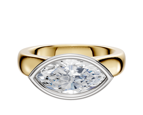 18K Two Tone Bezel Full Bezel East/West Cathedral Dome 4.0mm Engagement Ring