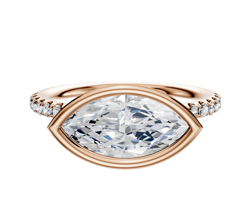 18K Rose Gold Bezel Full Bezel East/West Classic Dome 1-Row-Pave 2.5mm Engagement Ring