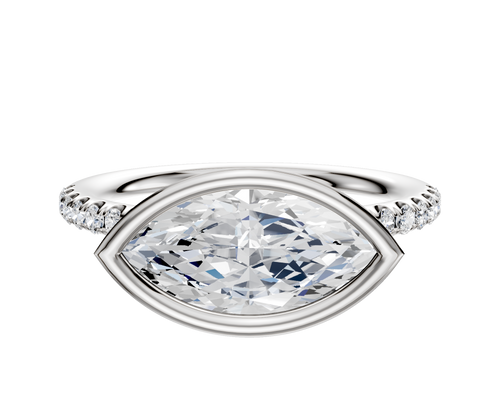 Platinum Bezel Full Bezel East/West Classic Dome 1-Row-Pave 2.5mm Engagement Ring