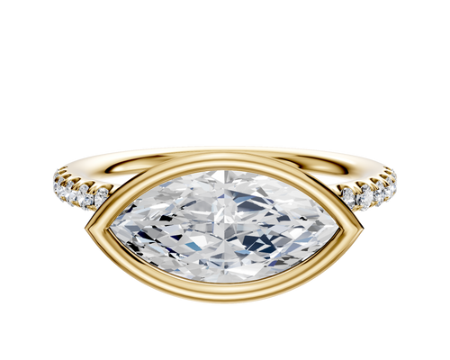 14K Yellow Gold Bezel Full Bezel East/West Classic Dome 1-Row-Pave 2.5mm Engagement Ring
