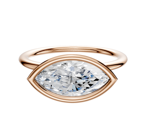 18K Rose Gold Bezel Full Bezel East/West Classic Dome 1.5mm Engagement Ring