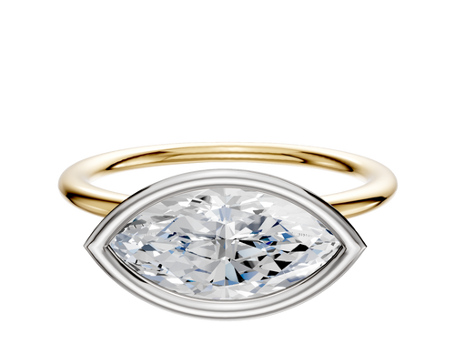 18K Two Tone Bezel Full Bezel East/West Classic Dome 1.5mm Engagement Ring