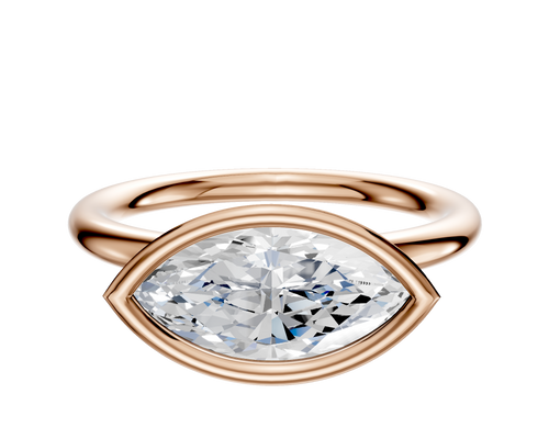 18K Rose Gold Bezel Full Bezel East/West Classic Dome 2.0mm Engagement Ring