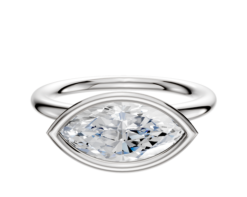 14K White Gold Bezel Full Bezel East/West Classic Dome 2.0mm Engagement Ring