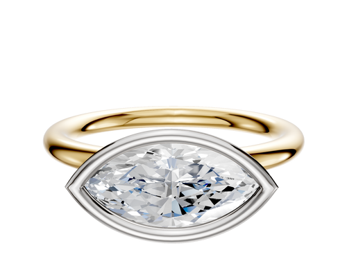 18K Two Tone Bezel Full Bezel East/West Classic Dome 2.0mm Engagement Ring