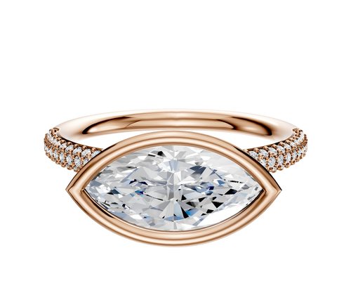 18K Rose Gold Bezel Full Bezel East/West Classic Dome 3-Row-Pave 2.0mm Engagement Ring