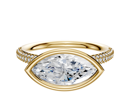18K Yellow Gold Bezel Full Bezel East/West Classic Dome 3-Row-Pave 2.0mm Engagement Ring