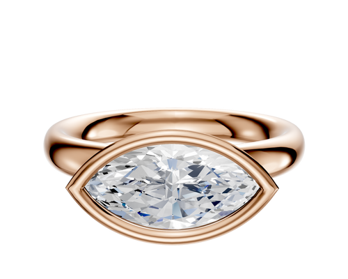 18K Rose Gold Bezel Full Bezel East/West Classic Dome 3.0mm Engagement Ring